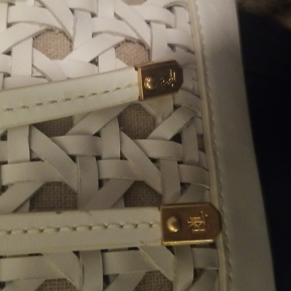 Women's Lauren Ralph Lauren Woven Leather Handbag; Cream Color 12x14 - Picture 4 of 16